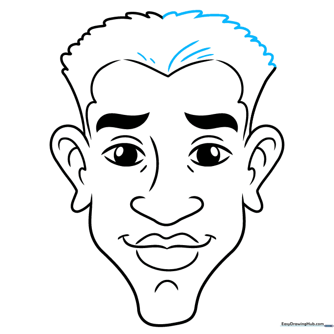 Finalizing the hair texture and completing the line art for the caricature.