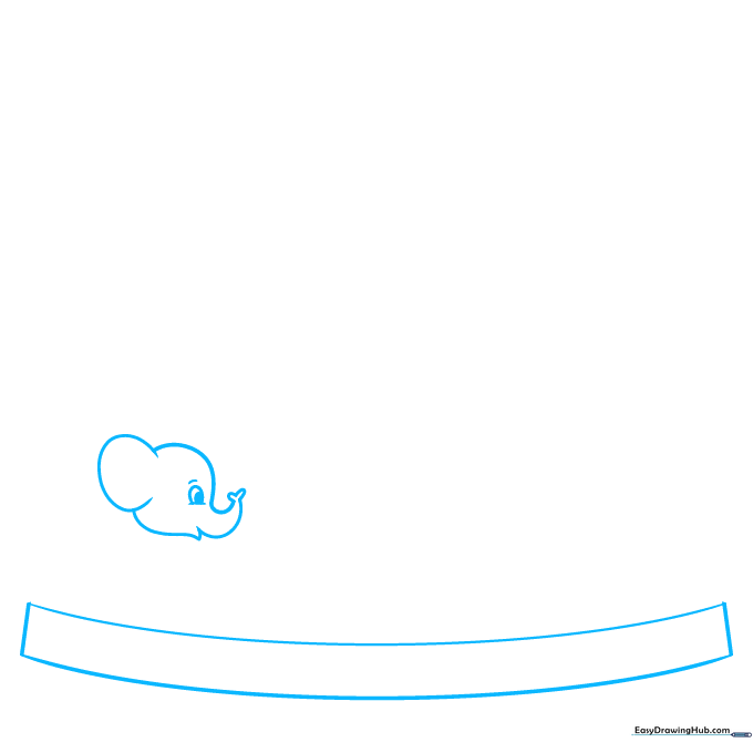 Pencil sketch of a rectangular carousel base and the outline of an elephant's head.