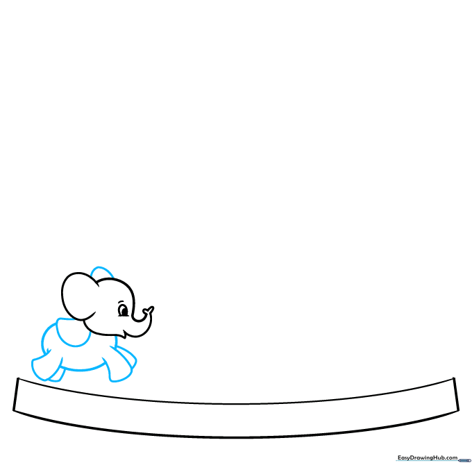 Drawing the elephant's body and legs attached to the carousel base.