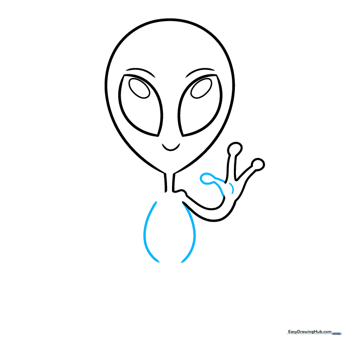 Alien sketch showing the addition of a round belly and palm detail.