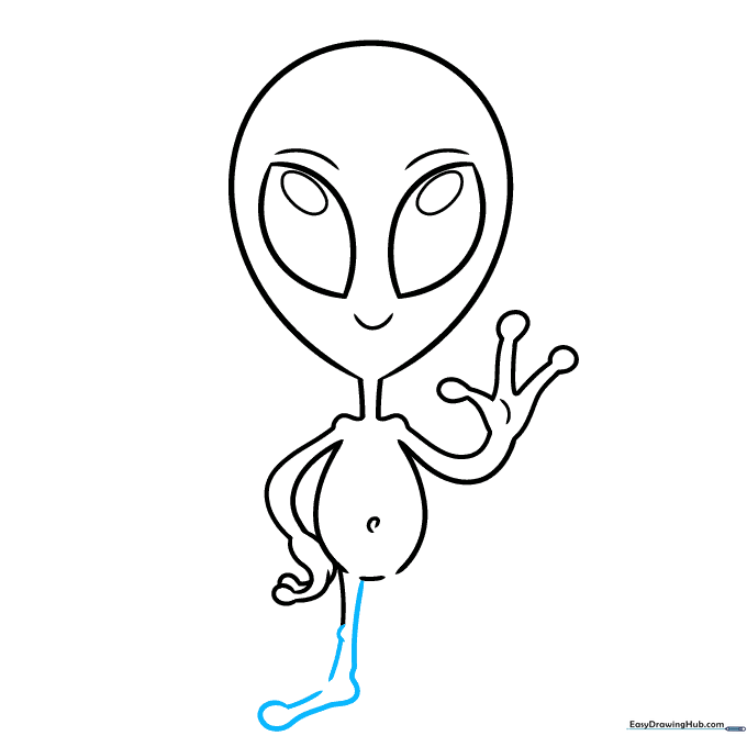 Alien drawing showing the first leg and foot with rounded toes.