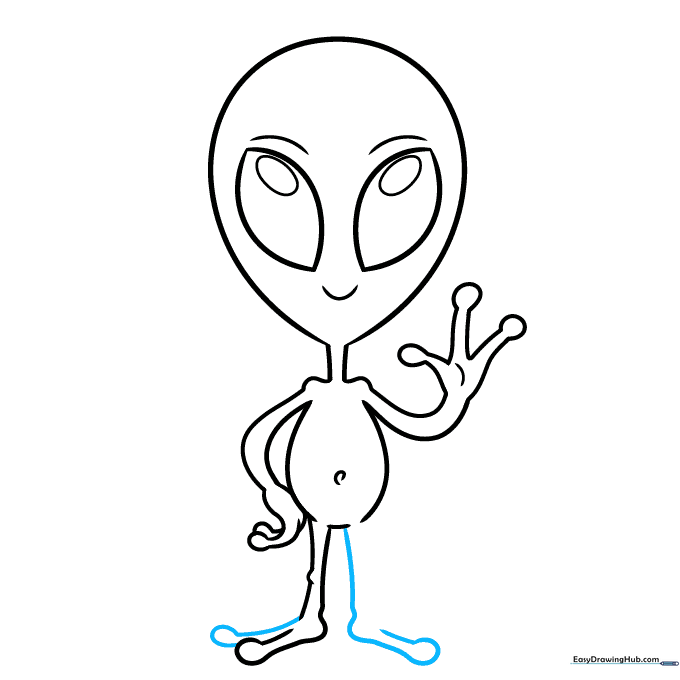 Alien sketch showing the second foot being added.