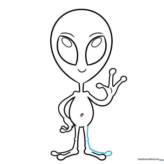 Completed line art of the cartoon alien ready for coloring.