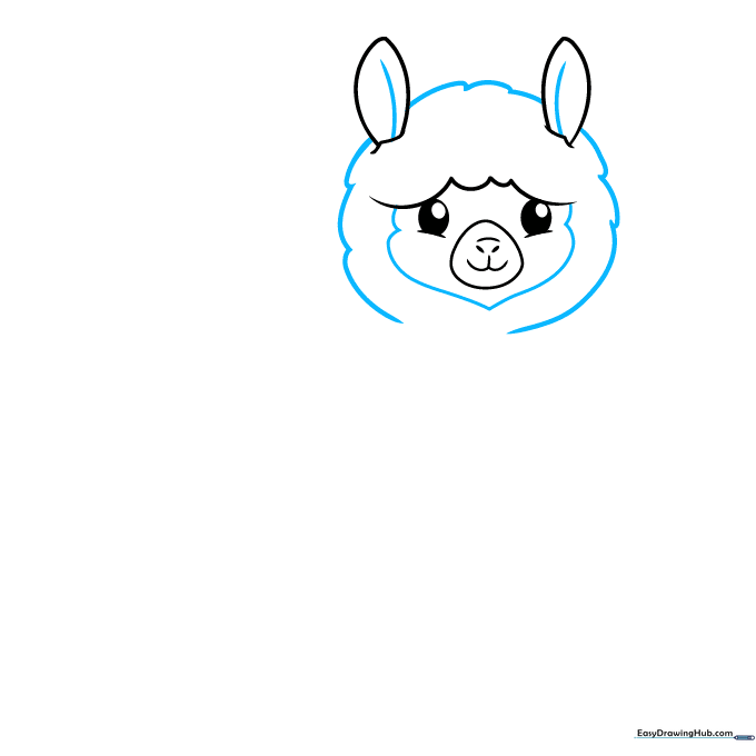 The alpaca's head is now surrounded by fluffy, cloud-like curved lines to represent wool.