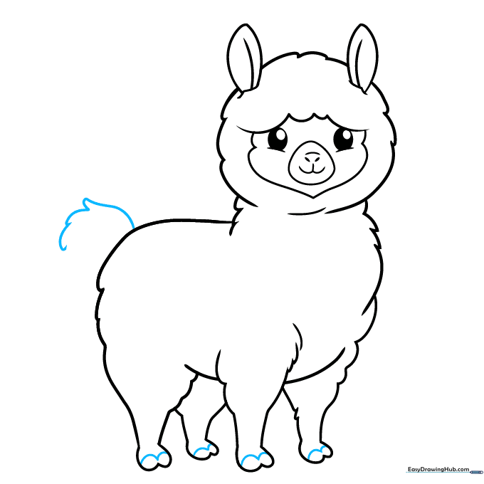 Hooves are detailed on the feet, and a small, fluffy tail is added to the back.