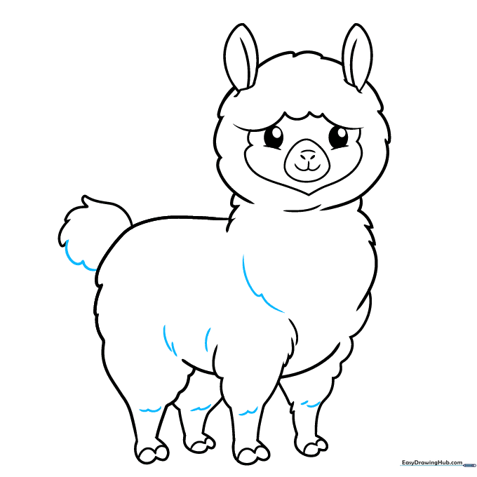 Final fur texture lines are added to the alpaca's knees and body for a finished look.