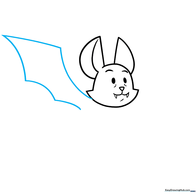 Drawing the bat's large, curved wing with a scalloped bottom edge.