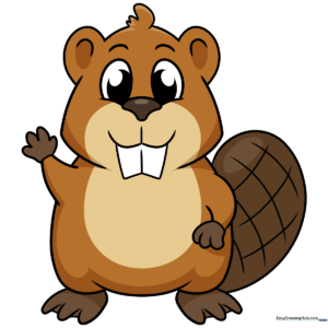 A friendly, finished cartoon beaver character, colored in shades of brown, ready for a drawing lesson.