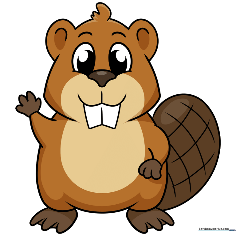 A friendly, finished cartoon beaver character, colored in shades of brown, ready for a drawing lesson.