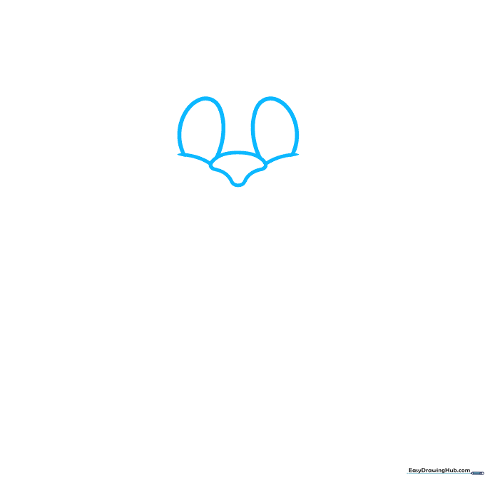 Pencil sketch showing a beaver's nose, cheeks, and two oval eye outlines on a white background.