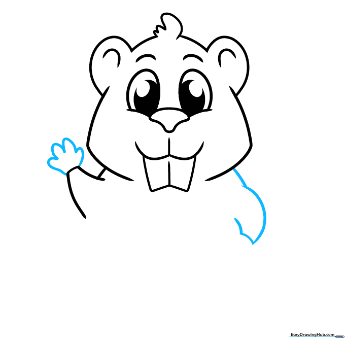 Drawing showing the beaver's arms and a waving hand gesture.