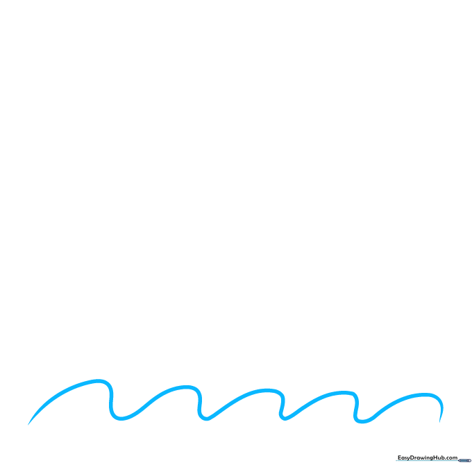 A pencil sketch of a single wavy line representing ocean water at the bottom of the page.