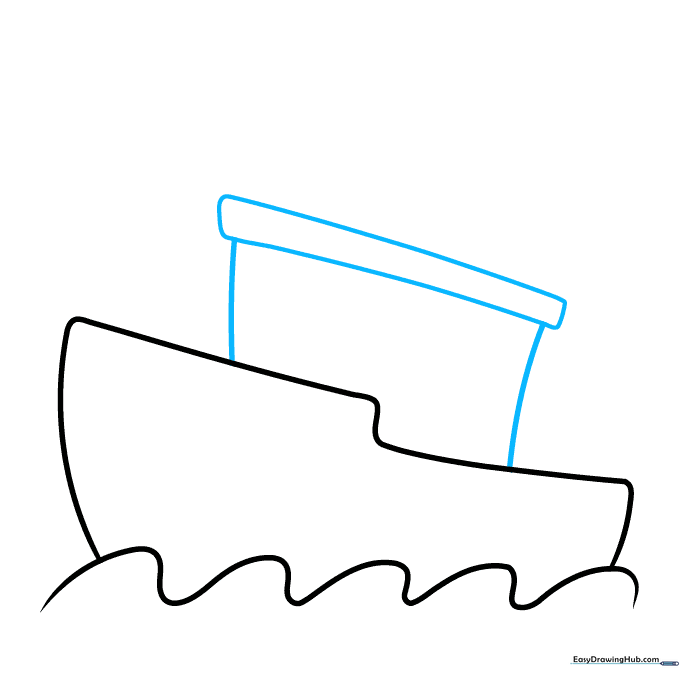 Two stacked rectangular shapes sitting on the boat hull to represent the cabin structure.