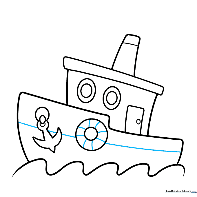 A life preserver with added stripes and a long horizontal line running along the boat hull.