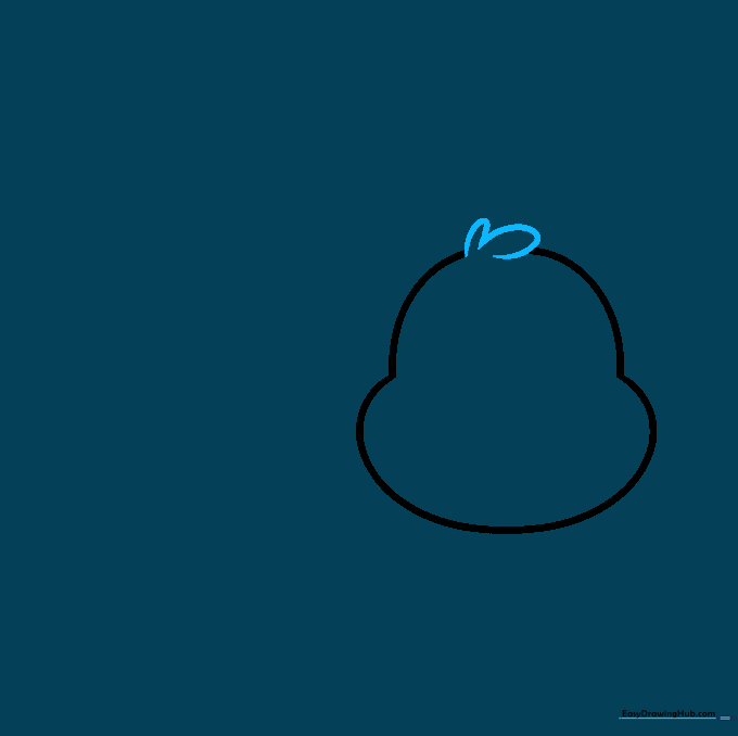 Two small curved lines added to the top of the head to create a cute tuft of hair.