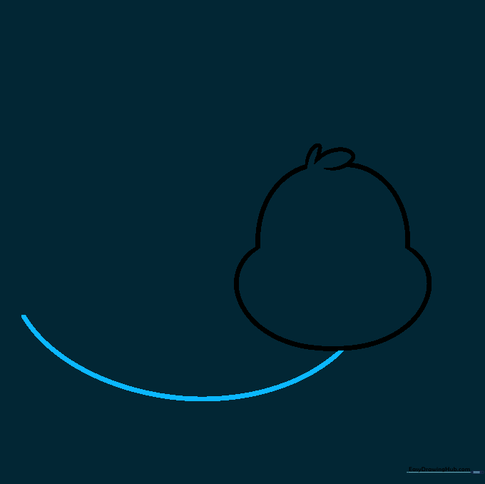 A long curved line drawn beneath the head to outline the bug's belly.