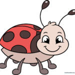 A colorful, friendly cartoon bug illustration, showcasing the final result of the drawing tutorial.
