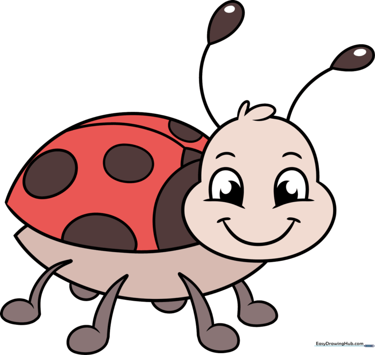 A colorful, friendly cartoon bug illustration, showcasing the final result of the drawing tutorial.