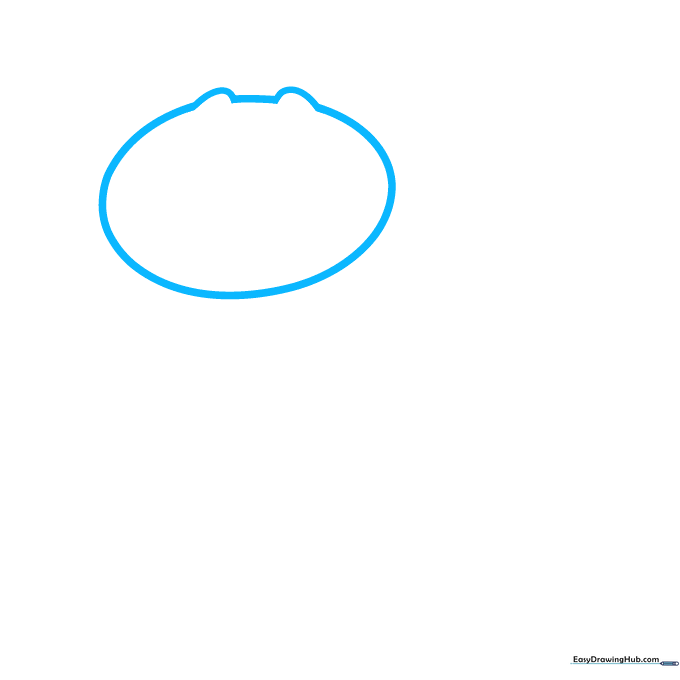 Pencil sketch showing the initial oval shape for a cartoon caterpillar head with a gap at the top.