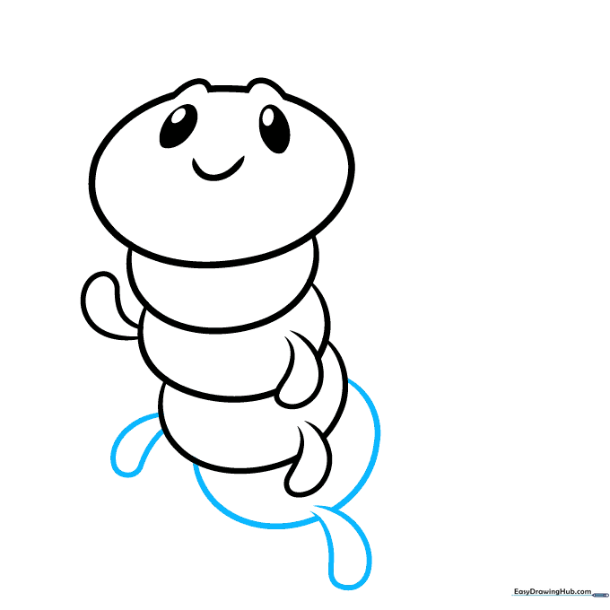 The caterpillar body growing longer with a third segment and two more legs added.