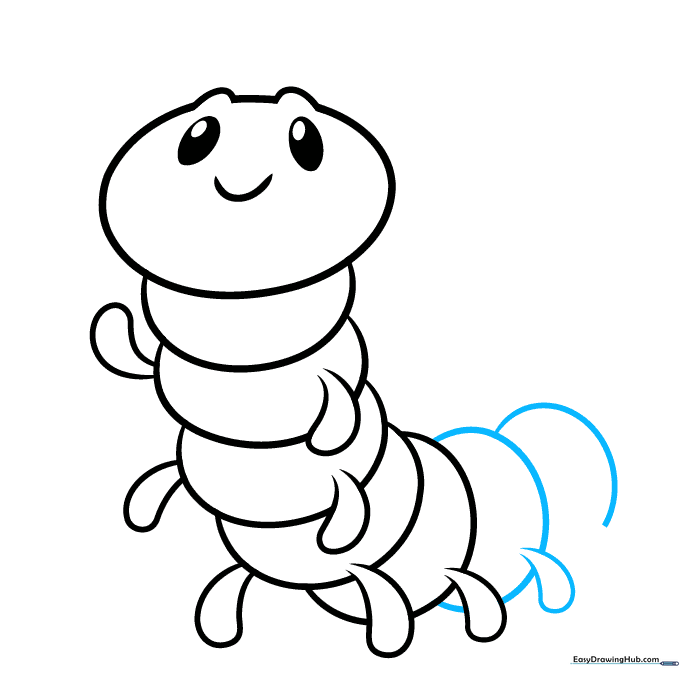 Adding two more body segments to the caterpillar's back end.