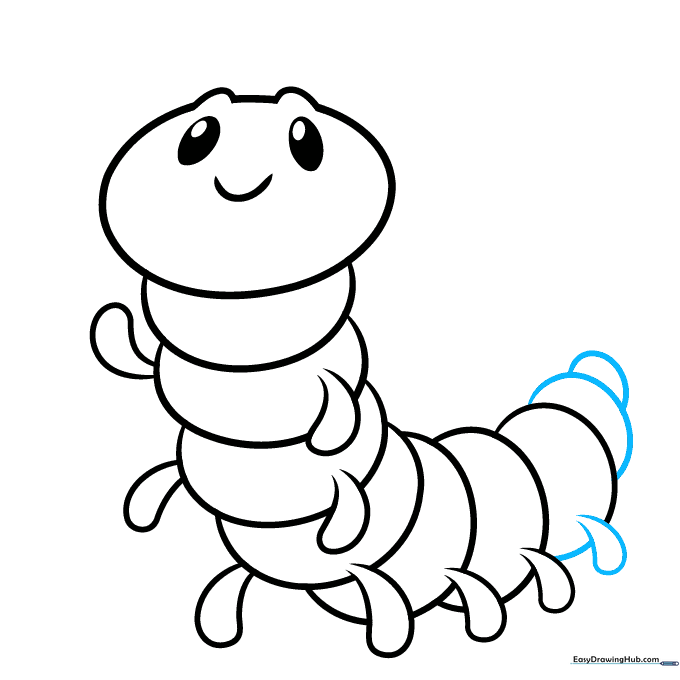 Completing the caterpillar's tail with smaller, tapering segments.