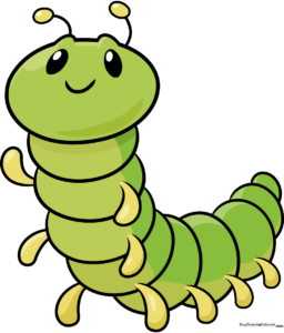 A colorful, friendly cartoon caterpillar illustration.