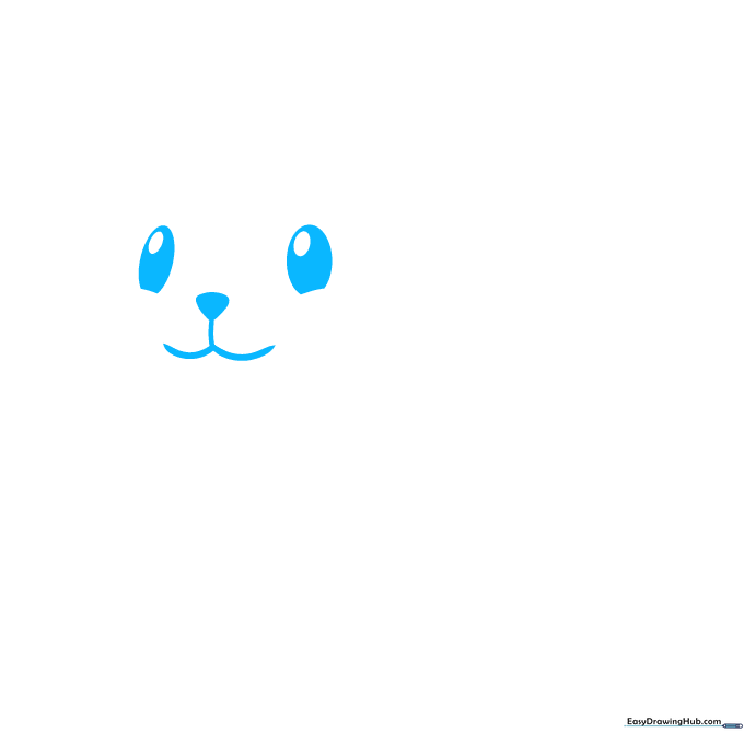 Close-up of a cartoon chipmunk's eyes and nose being drawn with simple geometric shapes.
