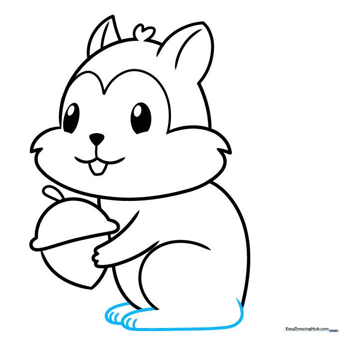 Drawing the chipmunk's feet with simple toe details.