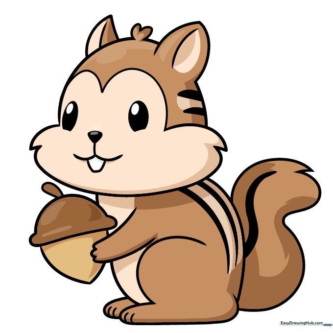 The finished, colored cartoon chipmunk drawing.