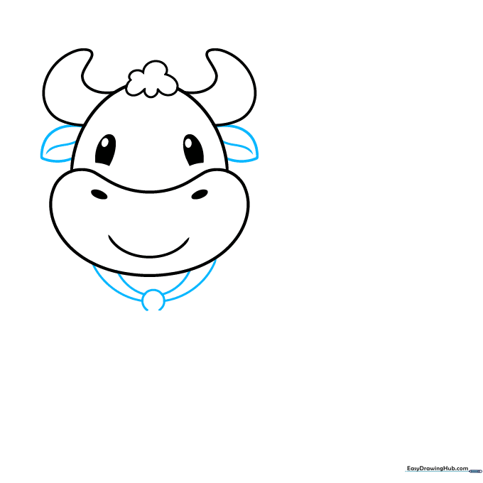 Drawing of a cow head with ears and a collar band added.