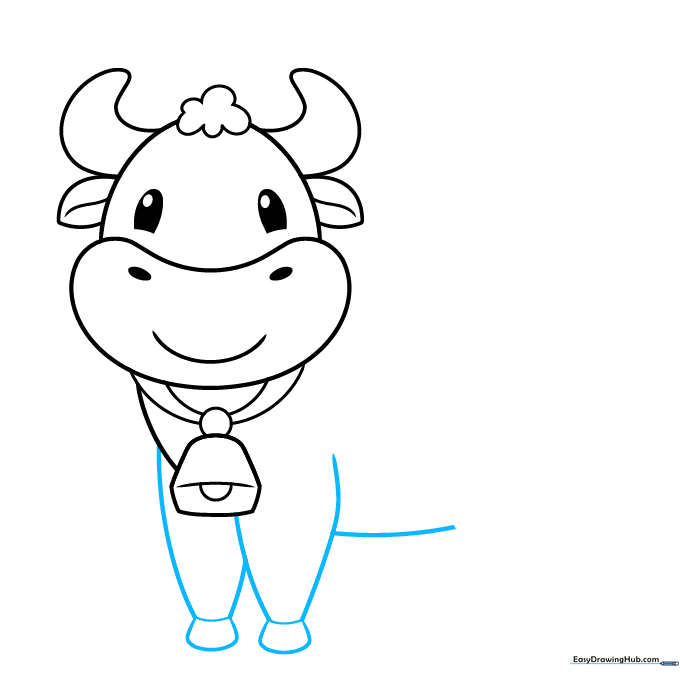 Drawing the front legs of the cow with hooves and a belly line.