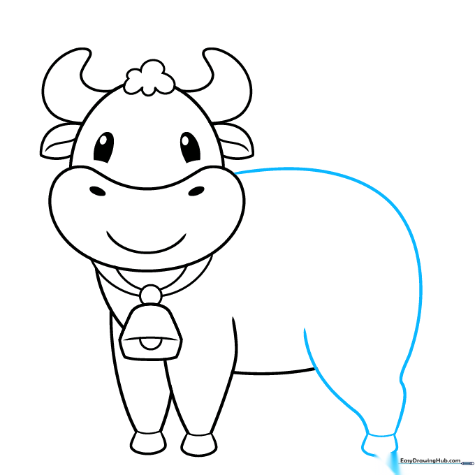 Drawing the back of the cow and the rear leg.