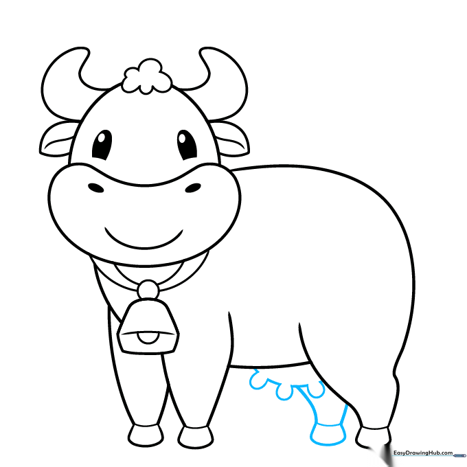 Adding the udder and the final rear leg to the cow drawing.