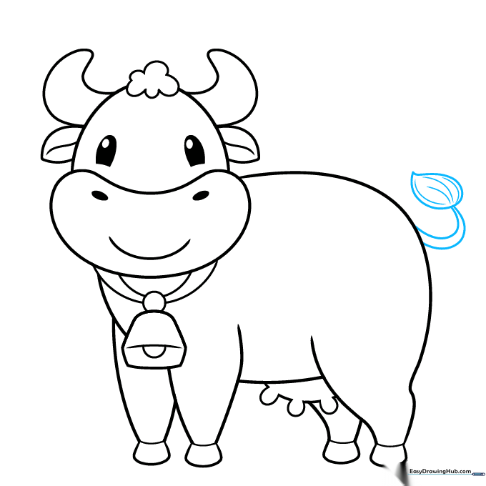 Drawing the cow's tail with a tufted end.
