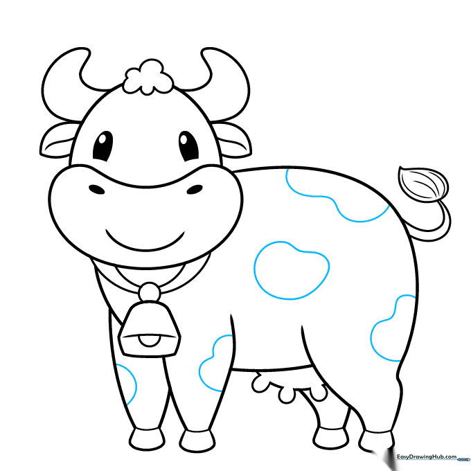 Adding spots to the cow's body to complete the outline.