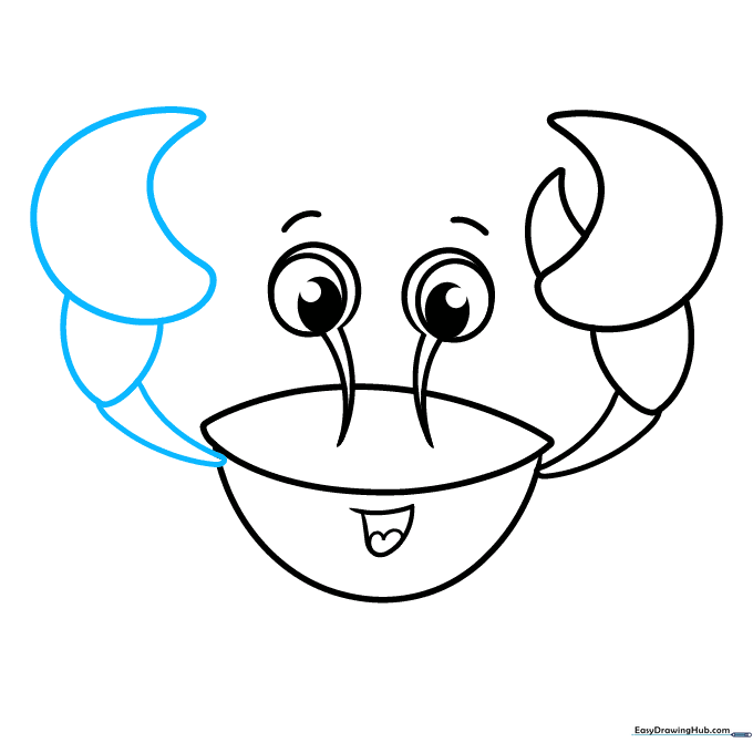 Drawing the second pincer claw on the opposite side.