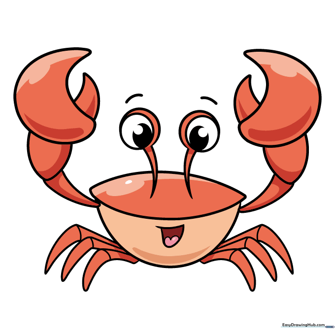 The finished, colored cartoon crab drawing.