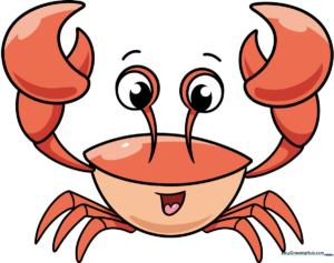 A friendly, bright red cartoon crab smiling, perfect for kids to draw.