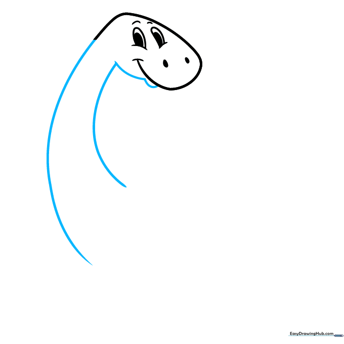 The dinosaur head connected to a long, curved neck line.