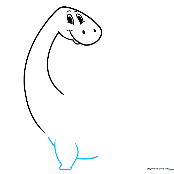The dinosaur's chest and belly area being formed with overlapping curved lines.