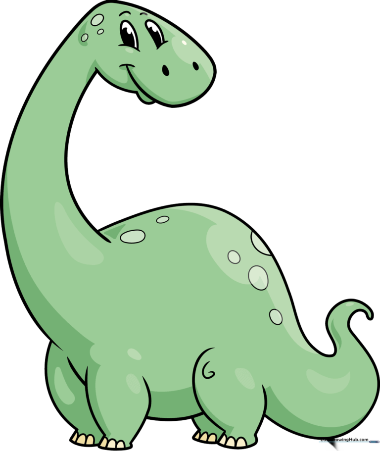 A vibrant, finished cartoon dinosaur drawing, perfect for kids to reference.