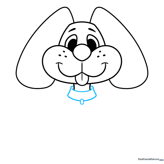 Drawing a collar with a central tag around the dog's neck area.