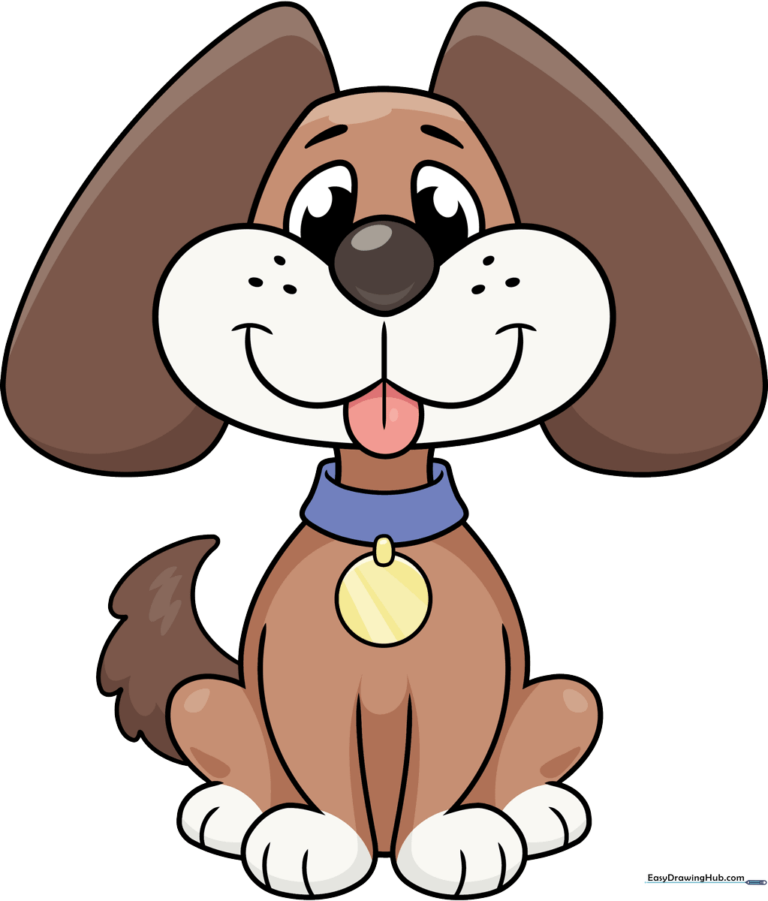 A colorful, finished cartoon dog illustration, perfect for beginners.
