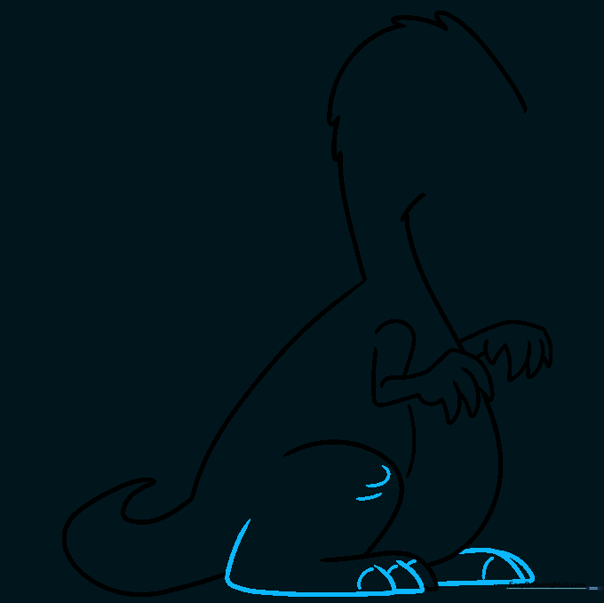 Drawing showing the completed legs and feet with triangular toes.