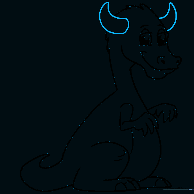 Drawing showing the addition of two triangular horns on the dragon's head.