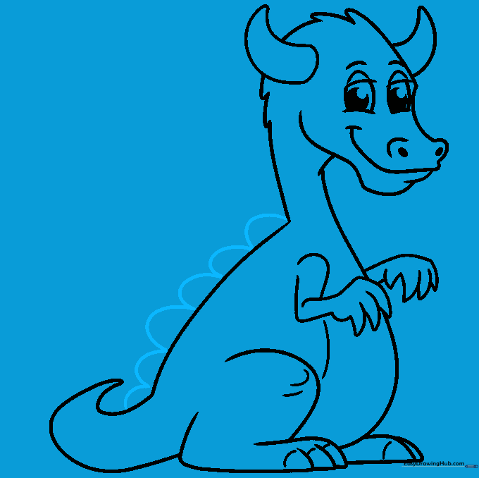 Drawing showing a series of small, rounded scales added along the dragon's back.