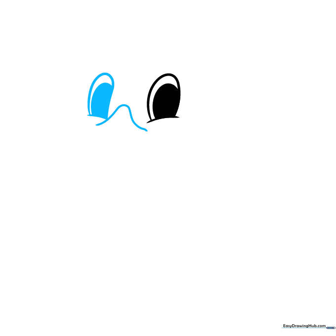 Drawing the second eye and the bridge of the duck's beak.