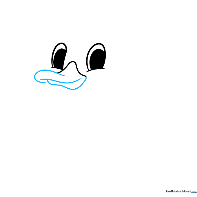 Outlining the duck's bill using overlapping curved lines.
