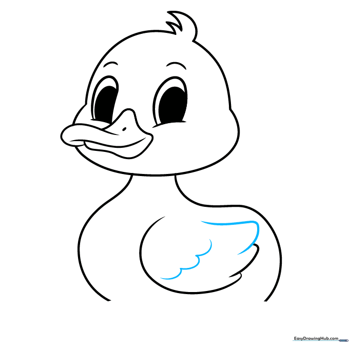 Adding detail lines to the duck's wing feathers.